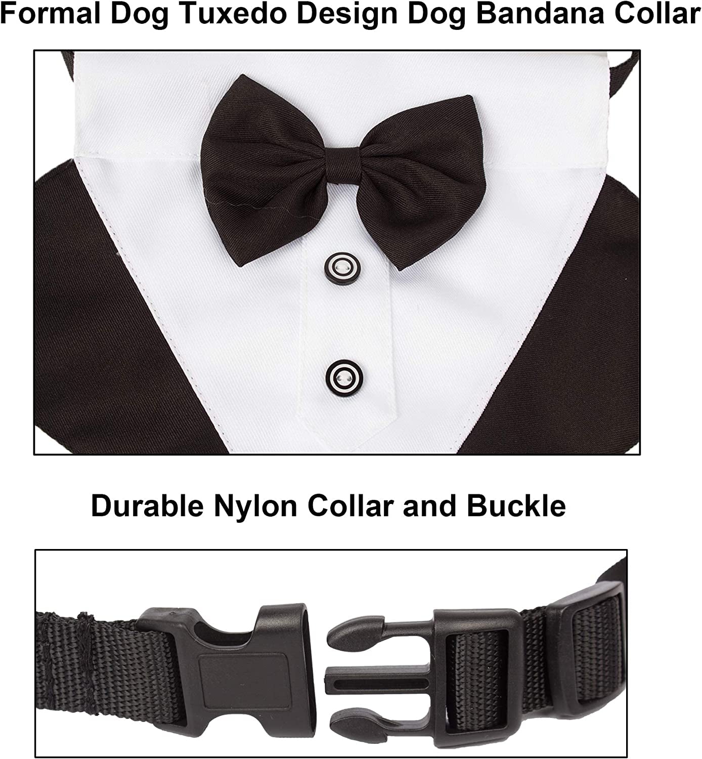 Elegant Dog Tuxedo Bandana Collar with Bow Tie - Adjustable Formal Wear for Large Dogs