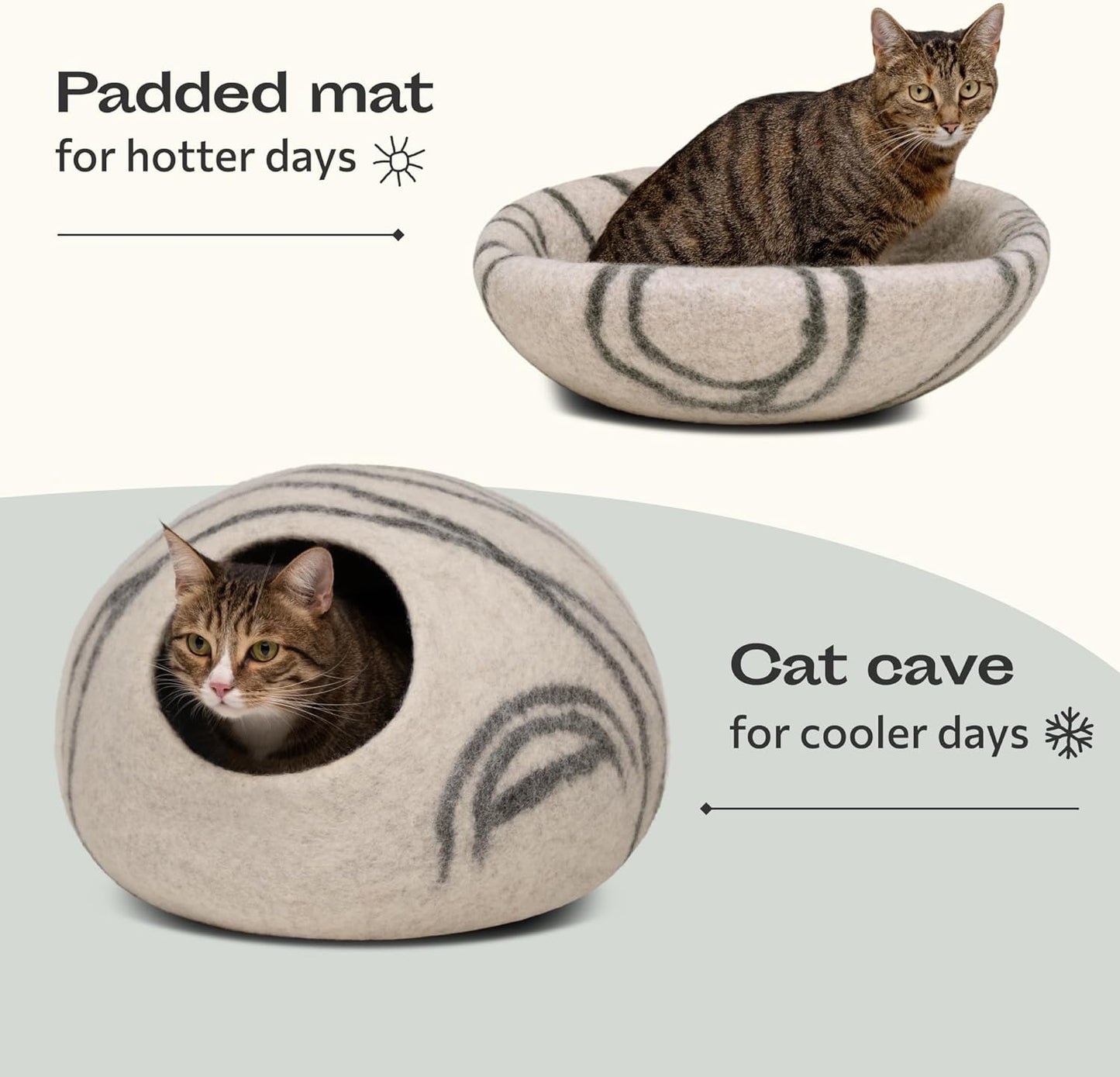 Cat Cave – Premium Felt Cat Bed for Indoor Cats, Handmade 100% Merino Wool (Light Shades)