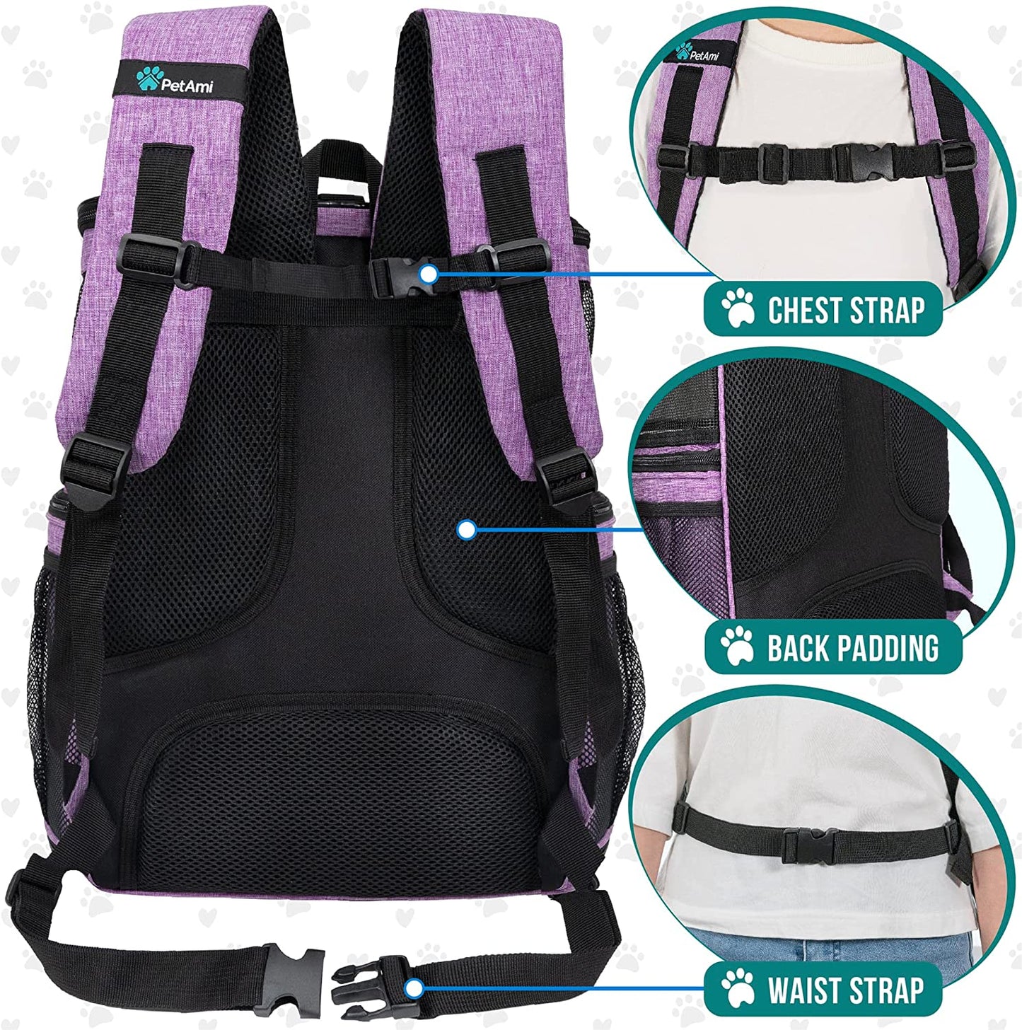 Airline Approved Dog and Cat Backpack Carrier - Soft-Sided, Ventilated, Perfect for Travel, Hiking, and Camping - Fits Pets Up to 18 lbs - Stylish Purple Design