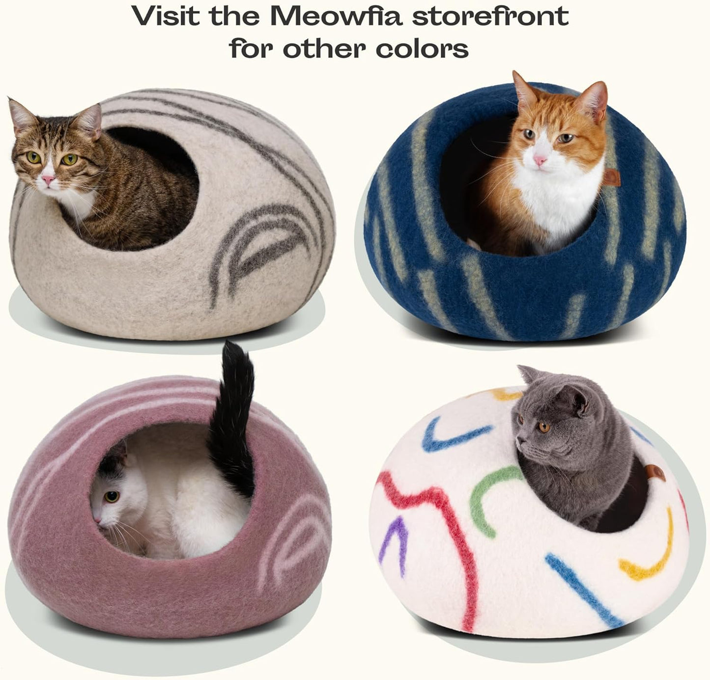 Cat Cave – Premium Felt Cat Bed for Indoor Cats, Handmade 100% Merino Wool (Light Shades)