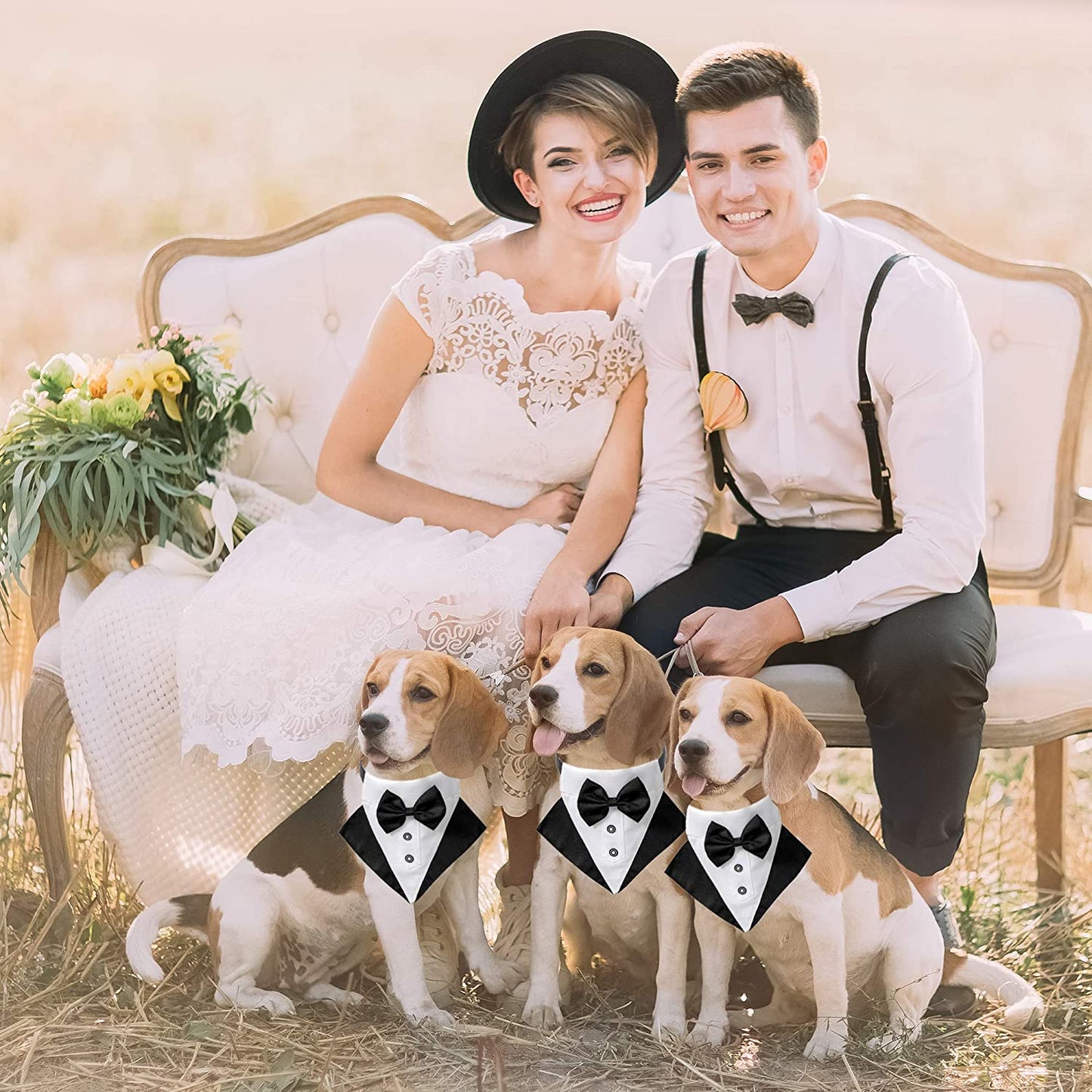 Elegant Dog Tuxedo Bandana Collar with Bow Tie - Adjustable Formal Wear for Large Dogs