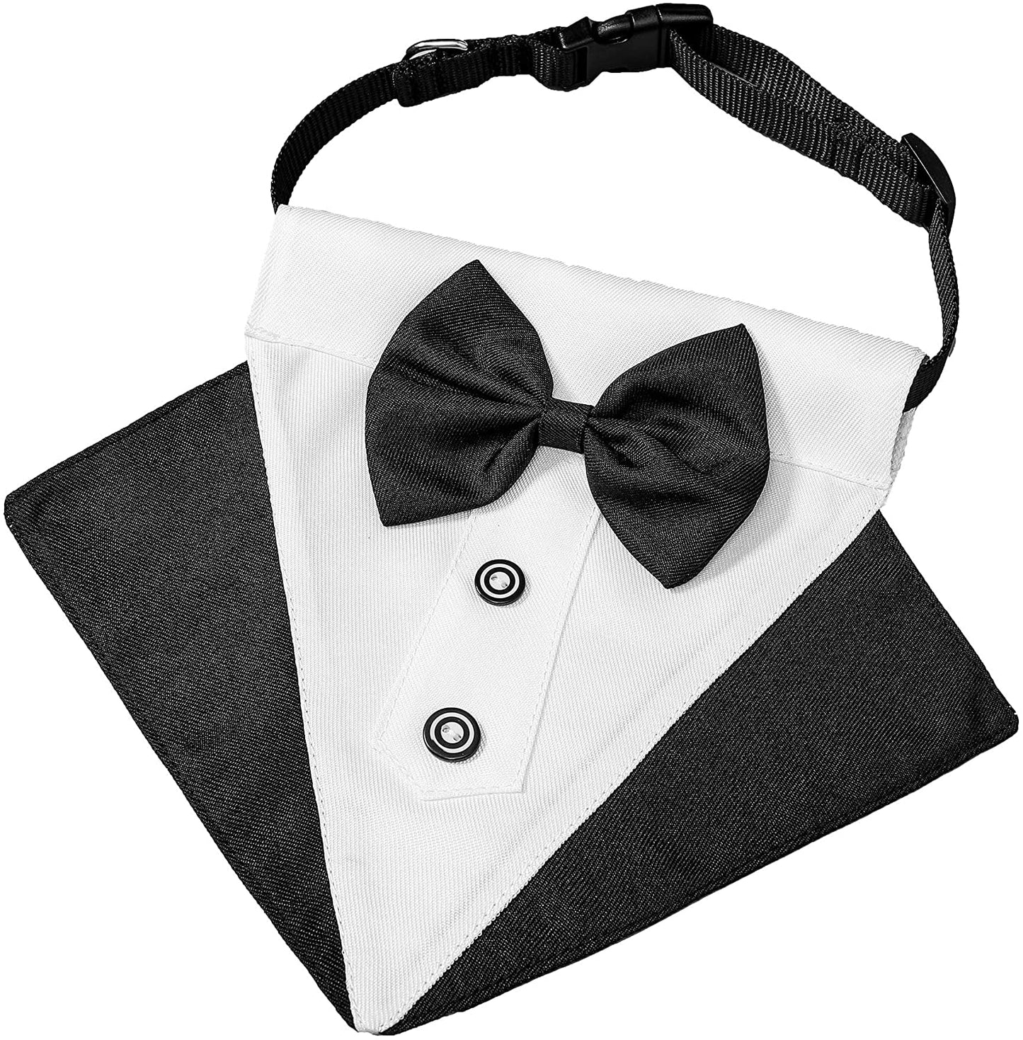 Elegant Dog Tuxedo Bandana Collar with Bow Tie - Adjustable Formal Wear for Large Dogs