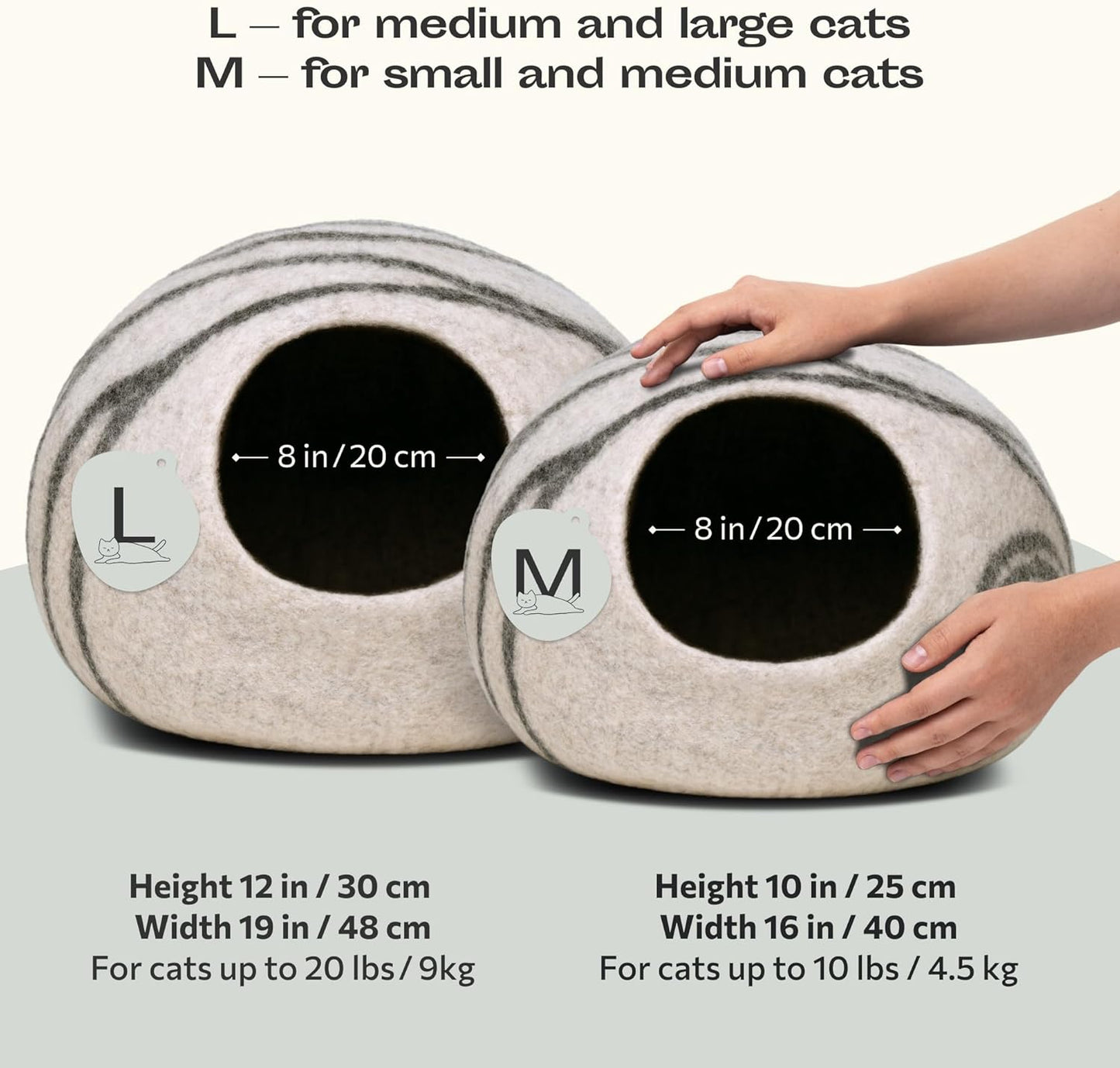 Cat Cave – Premium Felt Cat Bed for Indoor Cats, Handmade 100% Merino Wool (Light Shades)