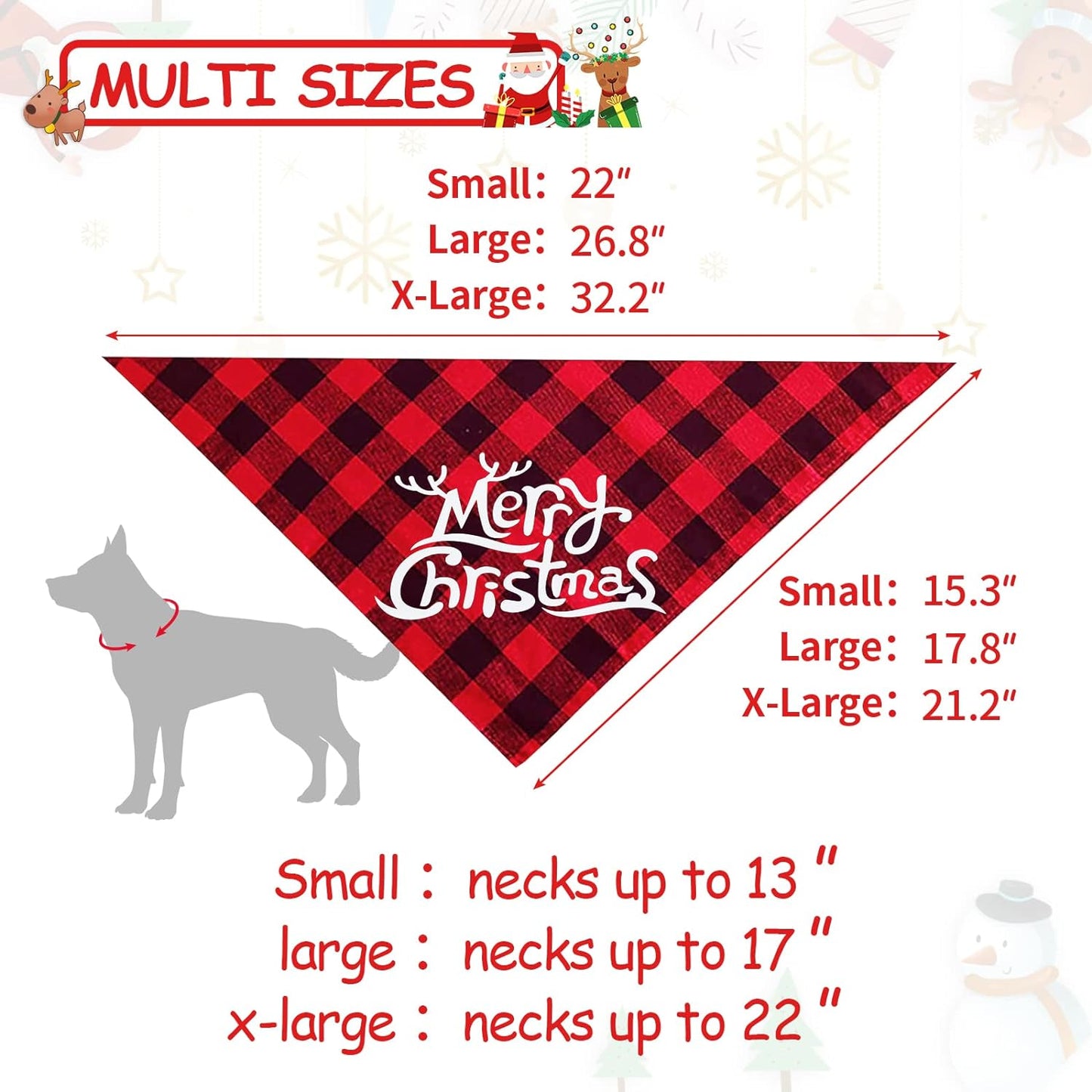 Festive 2 Pack Buffalo Plaid Dog Bandanas - Merry Christmas Triangle Scarves for Small to Large Dogs & Cats
