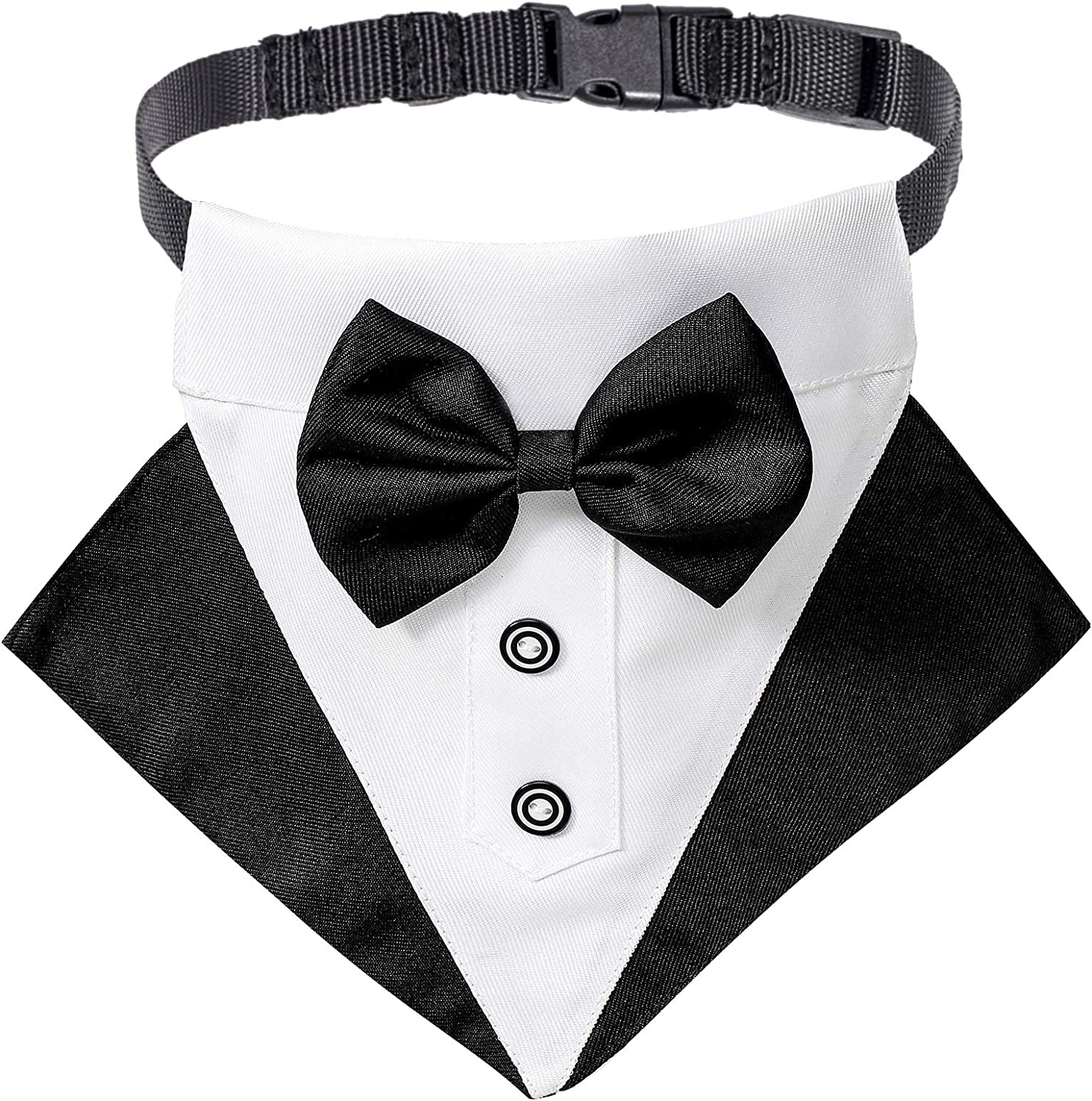 Elegant Dog Tuxedo Bandana Collar with Bow Tie - Adjustable Formal Wear for Large Dogs