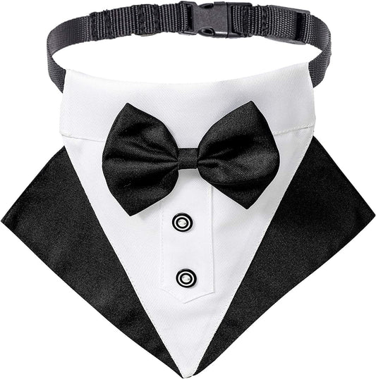 Elegant Dog Tuxedo Bandana Collar with Bow Tie - Adjustable Formal Wear for Large Dogs