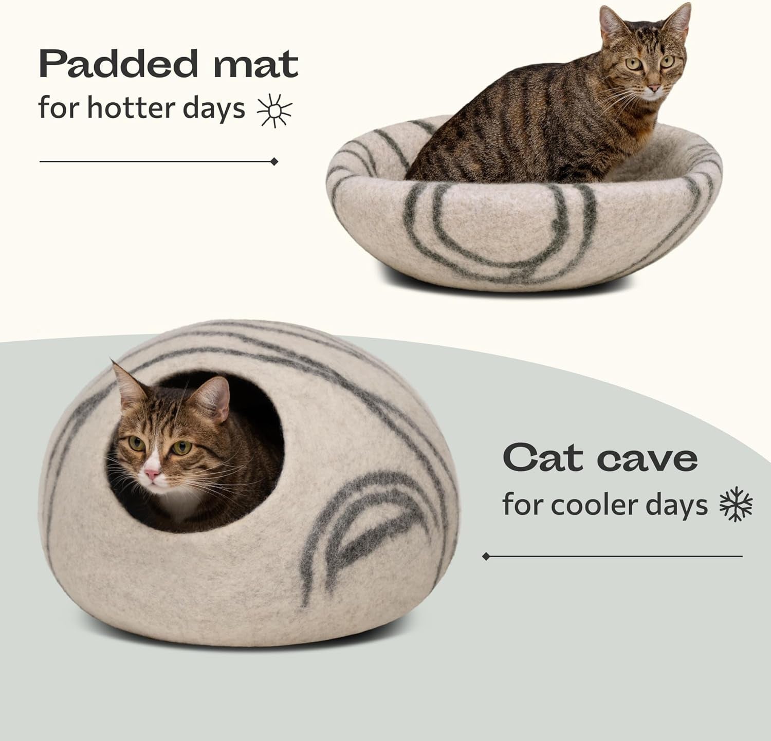 Cat Cave – Premium Felt Cat Bed for Indoor Cats, Handmade 100% Merino Wool (Light Shades)