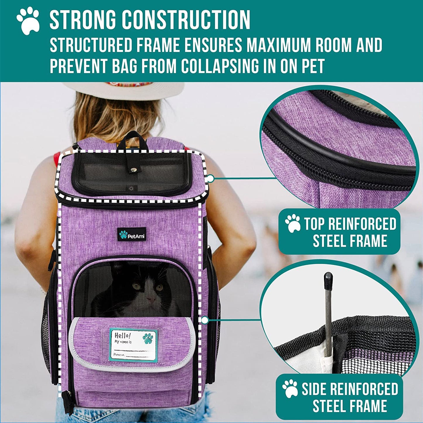 Airline Approved Dog and Cat Backpack Carrier - Soft-Sided, Ventilated, Perfect for Travel, Hiking, and Camping - Fits Pets Up to 18 lbs - Stylish Purple Design