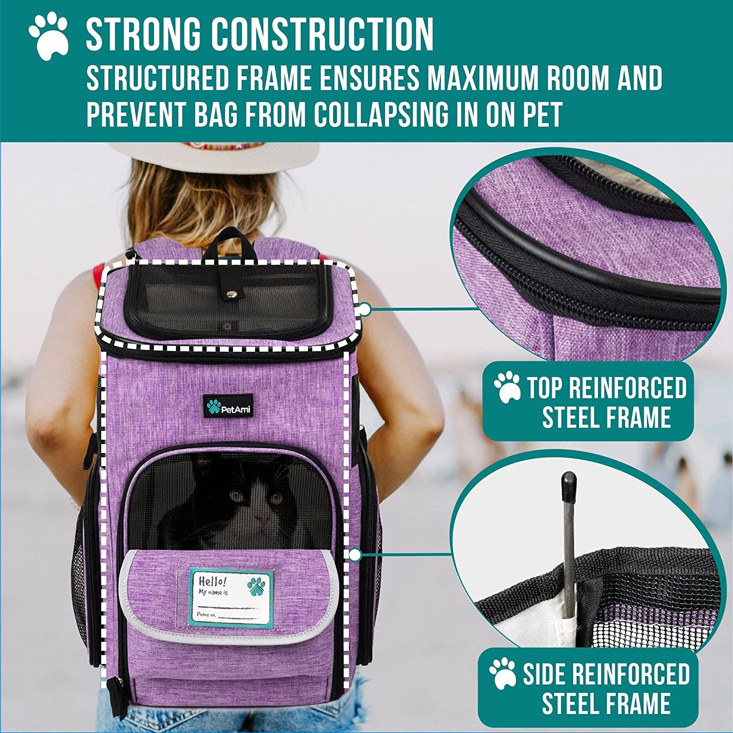 Airline Approved Dog and Cat Backpack Carrier - Soft-Sided, Ventilated, Perfect for Travel, Hiking, and Camping - Fits Pets Up to 18 lbs - Stylish Purple Design