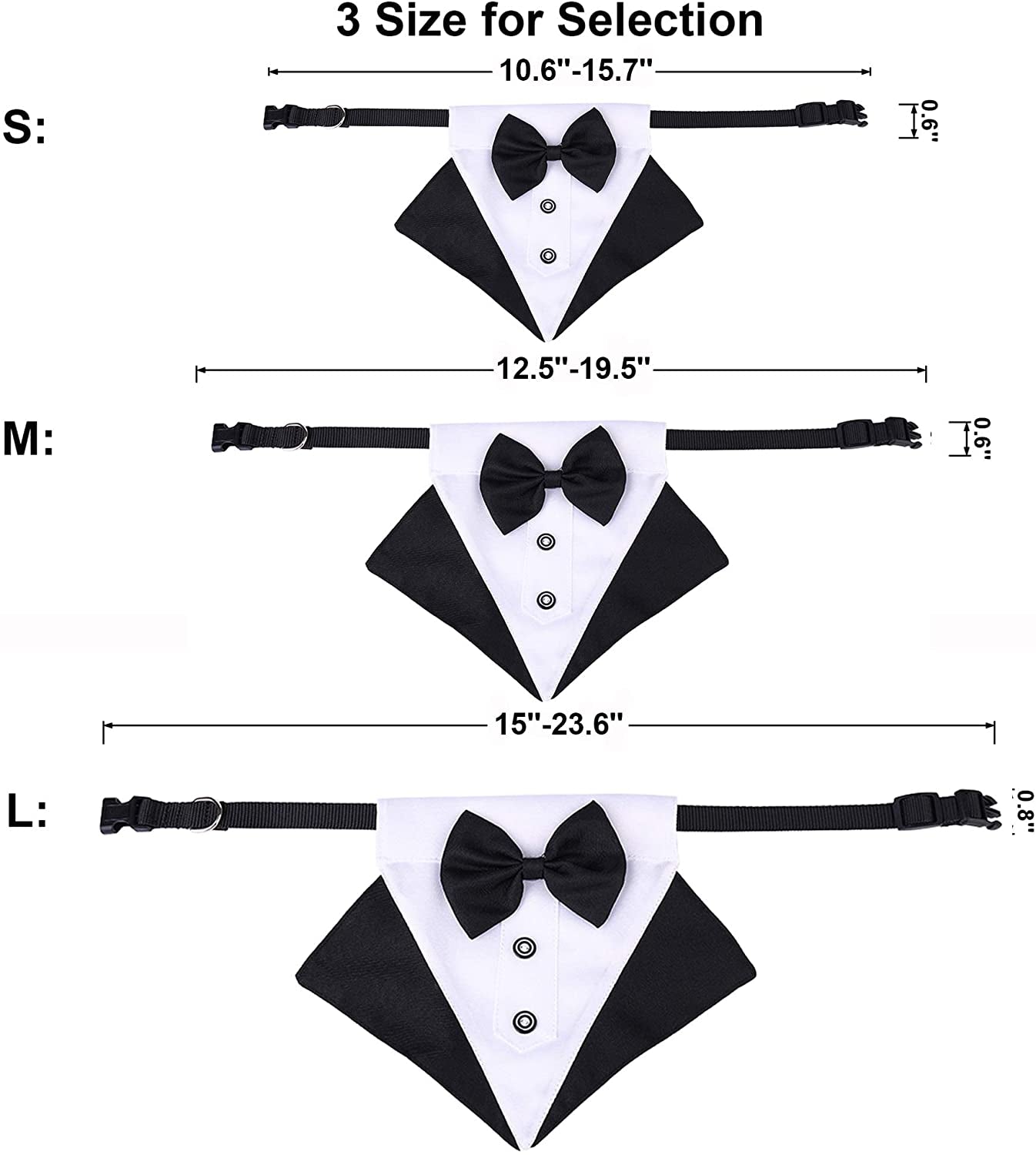 Elegant Dog Tuxedo Bandana Collar with Bow Tie - Adjustable Formal Wear for Large Dogs
