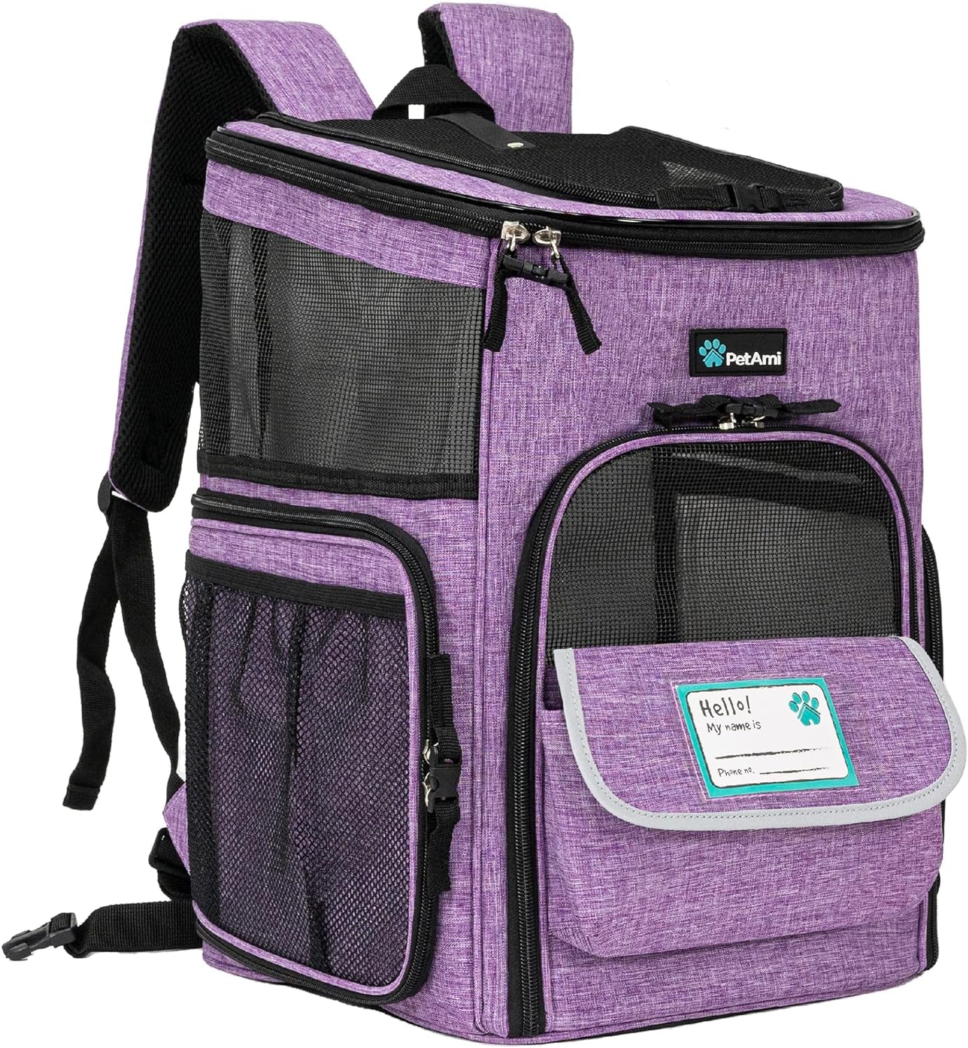 Airline Approved Dog and Cat Backpack Carrier - Soft-Sided, Ventilated, Perfect for Travel, Hiking, and Camping - Fits Pets Up to 18 lbs - Stylish Purple Design