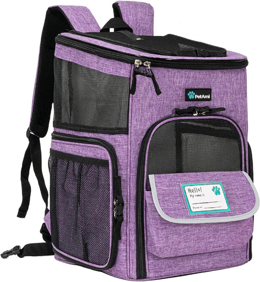 Airline Approved Dog and Cat Backpack Carrier - Soft-Sided, Ventilated, Perfect for Travel, Hiking, and Camping - Fits Pets Up to 18 lbs - Stylish Purple Design