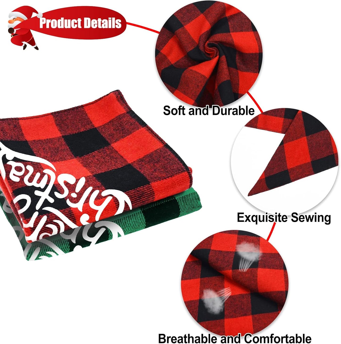 Festive 2 Pack Buffalo Plaid Dog Bandanas - Merry Christmas Triangle Scarves for Small to Large Dogs & Cats