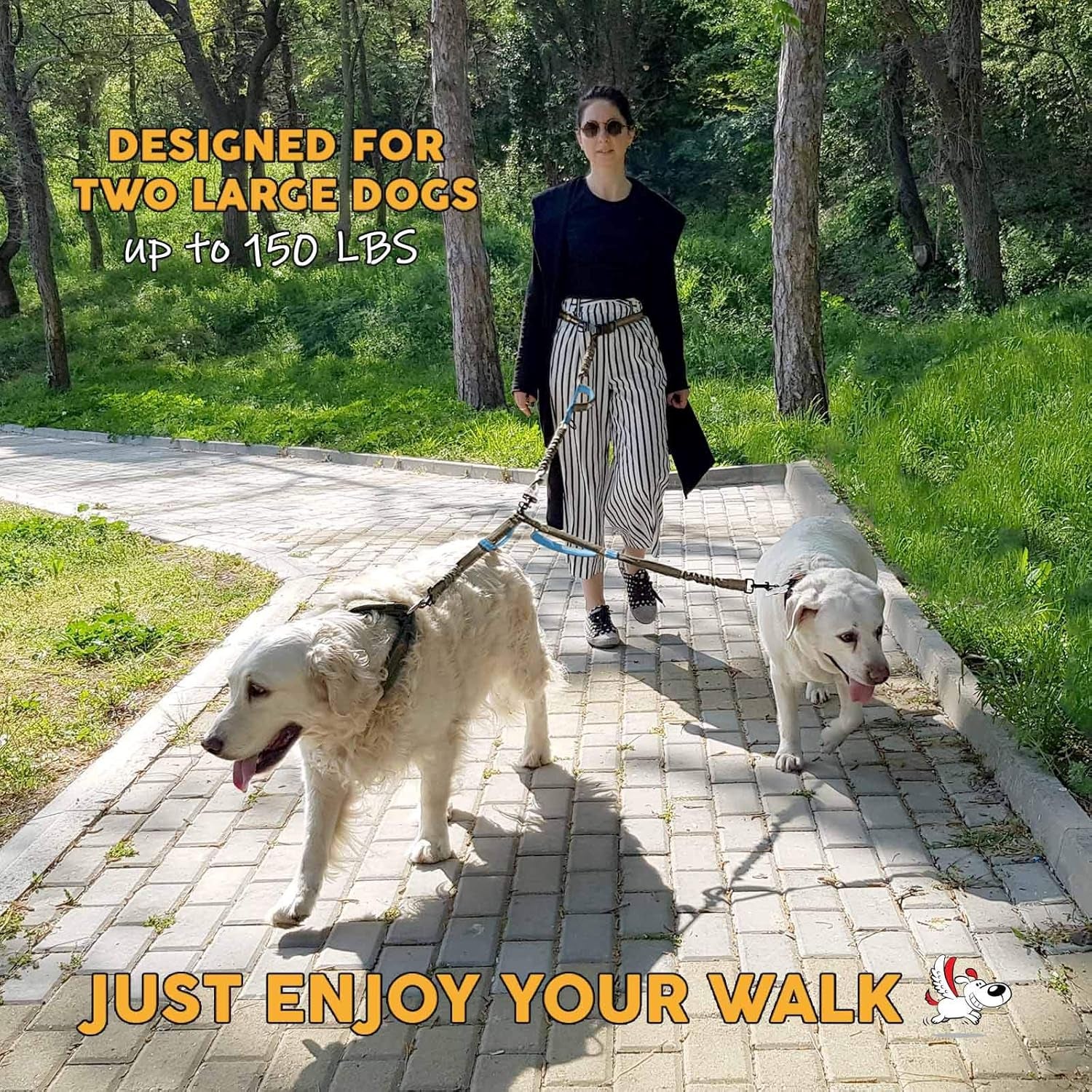 Exquisite Double Leash for Two Dogs – 2 Dog Coupler – No-Tangle Splitter for Large Dogs – Dual Attachment (Coupler Only, Large, Grey & Blue)