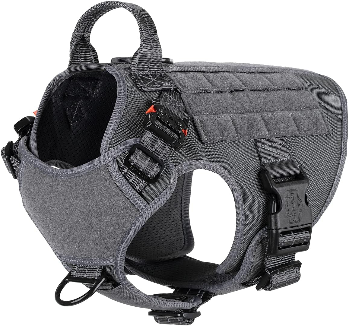 Premium Tactical Dog Harness - Medium Size, Dual Metal Buckles, MOLLE Vest with Handle, No-Pull Front Clip & Hook and Loop Panel