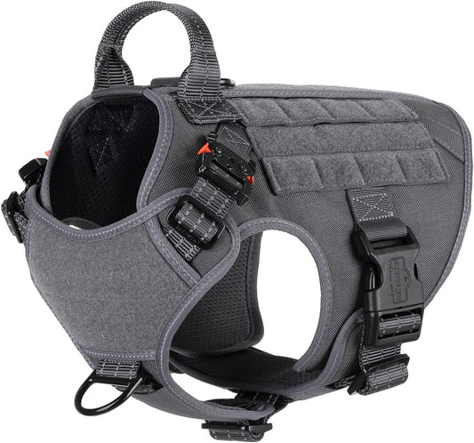 Premium Tactical Dog Harness - Medium Size, Dual Metal Buckles, MOLLE Vest with Handle, No-Pull Front Clip & Hook and Loop Panel