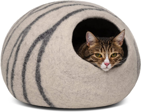 Cat Cave – Premium Felt Cat Bed for Indoor Cats, Handmade 100% Merino Wool (Light Shades)
